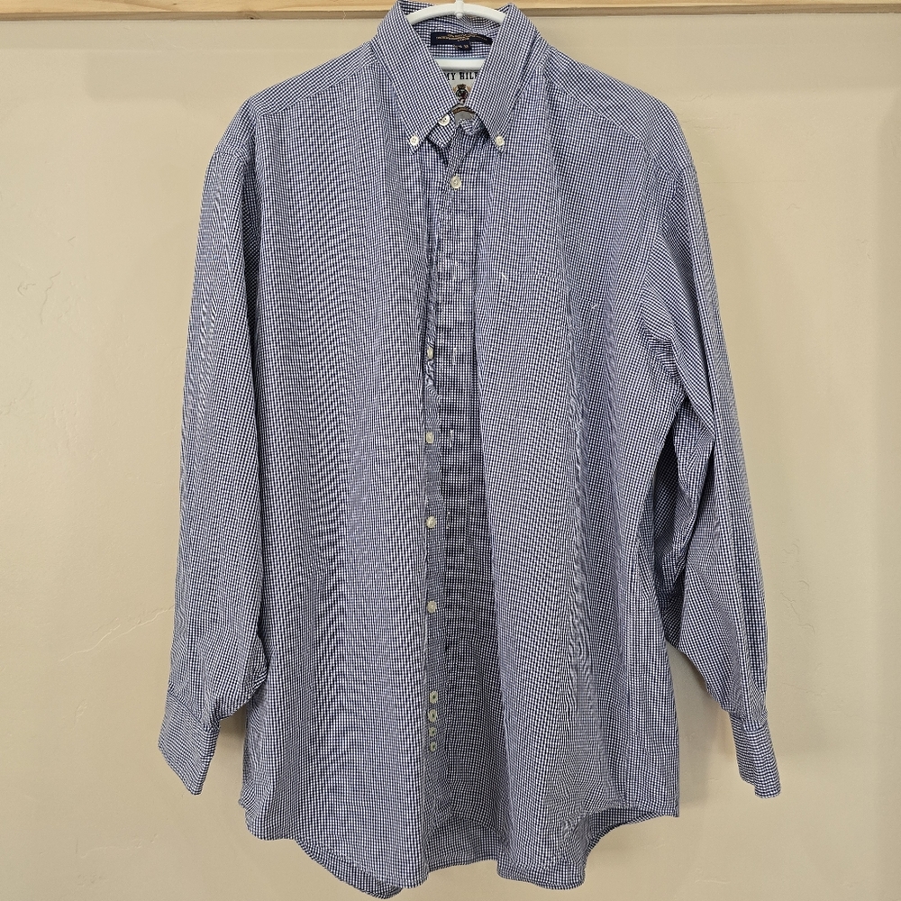 TOMMY HILFIGER - Blue White Gingham Dress Shirt 16/35 Preppy Professional